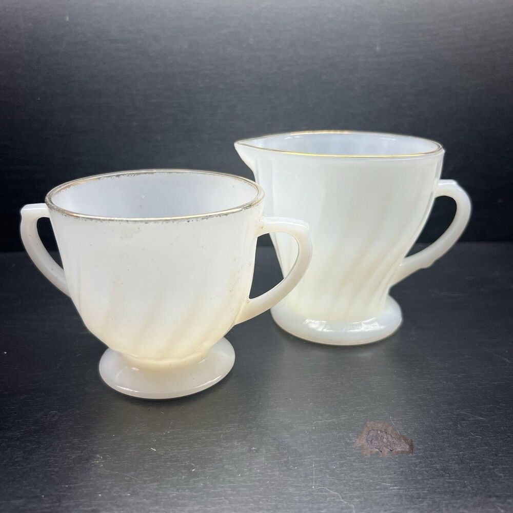 Sugar Bowl & Creamer Set by Anchor Hocking, Vintage ~ MCM 1960s